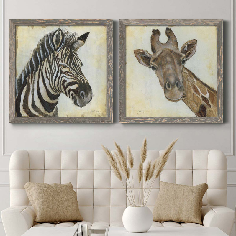 Motif zébré - ensemble de 2 peintures sur toile encadrées, H 31,5 po x l 63 po x P 1,5 po, Encadré gris