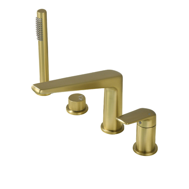 Topcraft Deck-Mounted 4-Hole Bathtub Filler Faucet With Handheld Shower, Brushed Gold