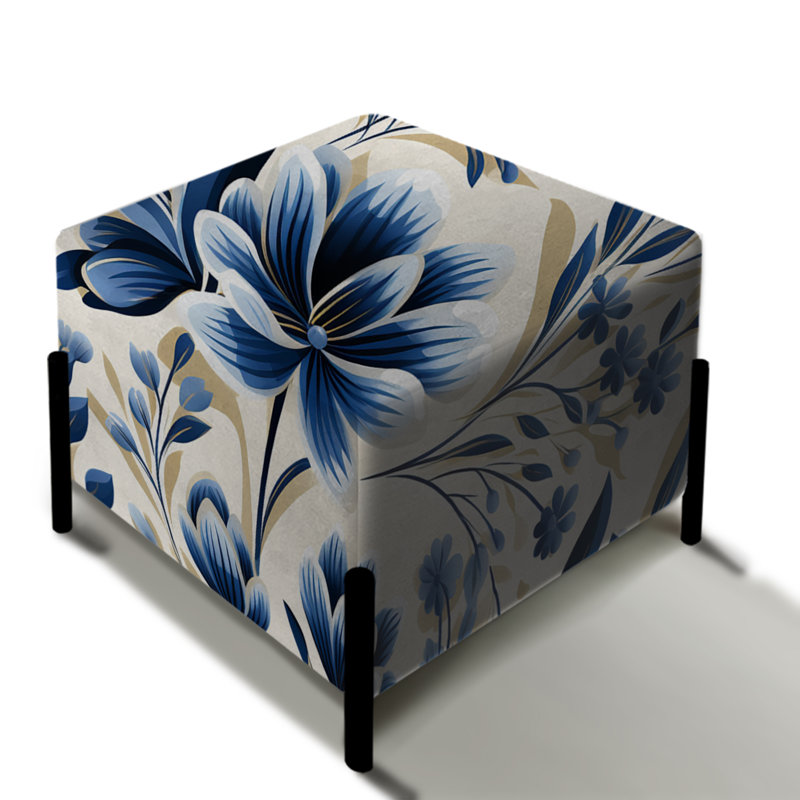 Repose-pieds bleu et blanc damassé I - floral