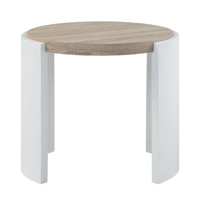 Table de bout à finition ultrabrillante, chêne et blanc, 26 po x 26 po x 24 po, capacité de poids de 40 lb, bois synthétique, table de base stable de 26 po x 26 po x 24 po, fabrication