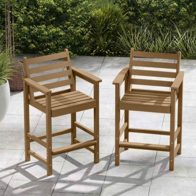 Ensemble de 2 tabourets de bar en PEHD résistant aux intempéries avec repose-pieds, Brun
