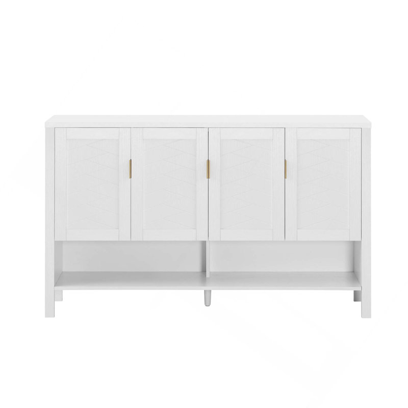 Buffet moderne et multifonctionnel avec tablettes réglables, quatre portes et crochets double face pour le salon, la salle à manger et le bureau