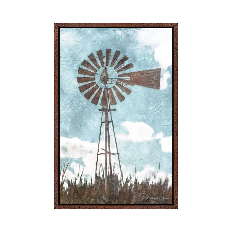 Windmill by Bluebird Barn - Painting on Canvas, Classic Brown Wood Framed, 101.6 cm H x 66.04 cm W