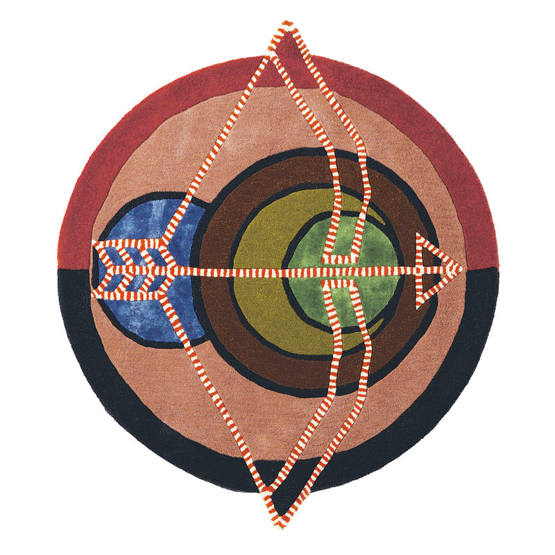 Geometric Area Rug in Red/Orange/Black/Blue, Round 3'3"