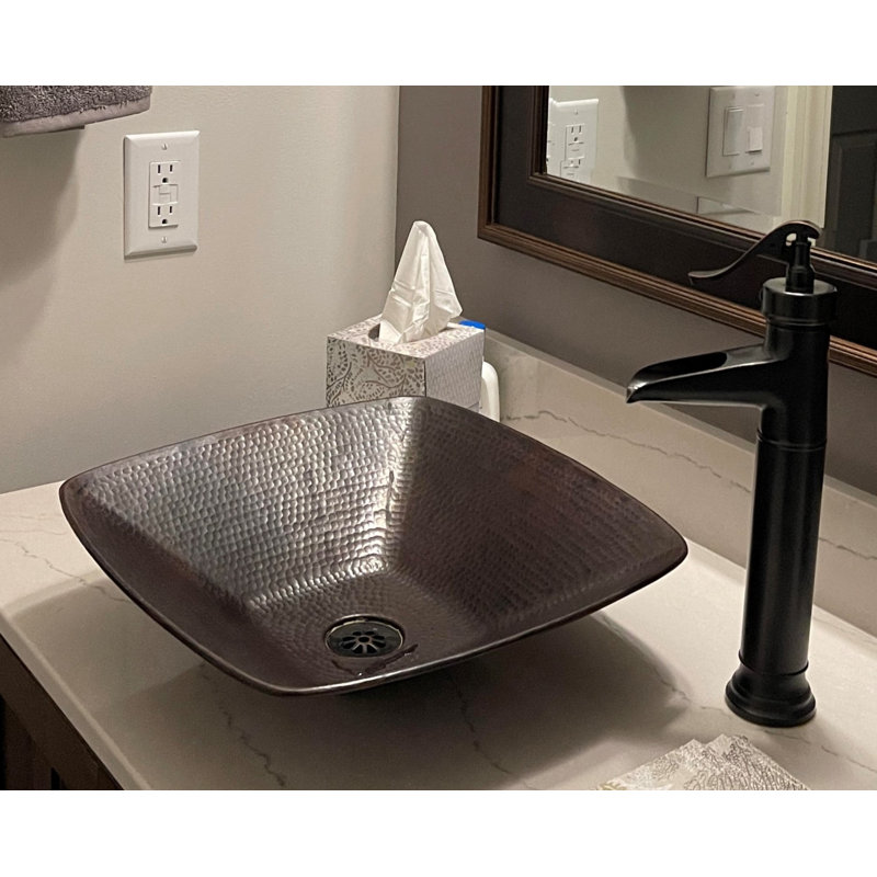 15" Square Copper Vessel Bathroom Sink