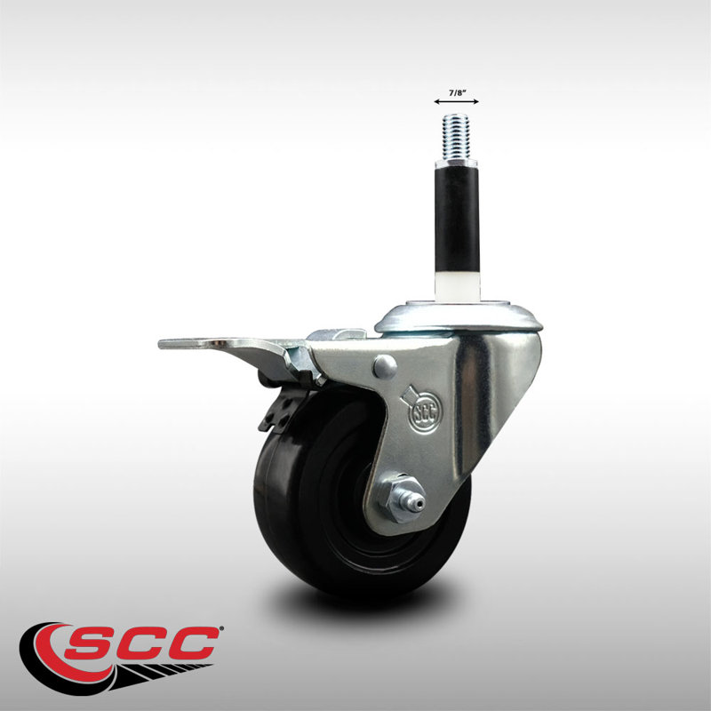 3 Inch SS Soft Rubber Swivel 7/8 Inch Expanding Stem Caster Total Lock Brake SCC