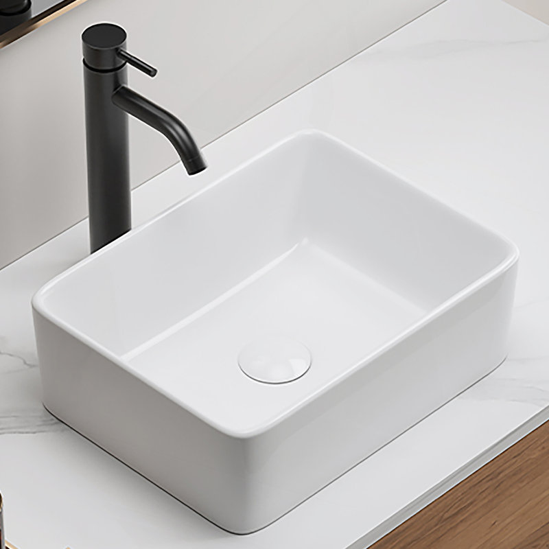 Lavabo vasque rectangulaire, lavabo de salle de bain à petit bol 16 po x 12 po, lavabo en céramique blanche au-dessus du comptoir