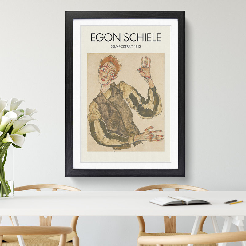 Self Portrait Vol.4 by Egon Schiele - Picture Frame Painting, Black, 36cm H x 27cm W x 2cm D