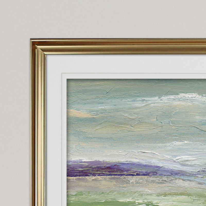 « pré stream i », reproduction de peinture à l’acrylique encadrée, H 30 po x l 40 po x P 1,5 po, Or
