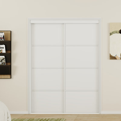 Portes CHIC MODE Porte coulissante en bois MDF blanc à 4 carreaux, 183 cm x 203 cm, avec quincaillerie