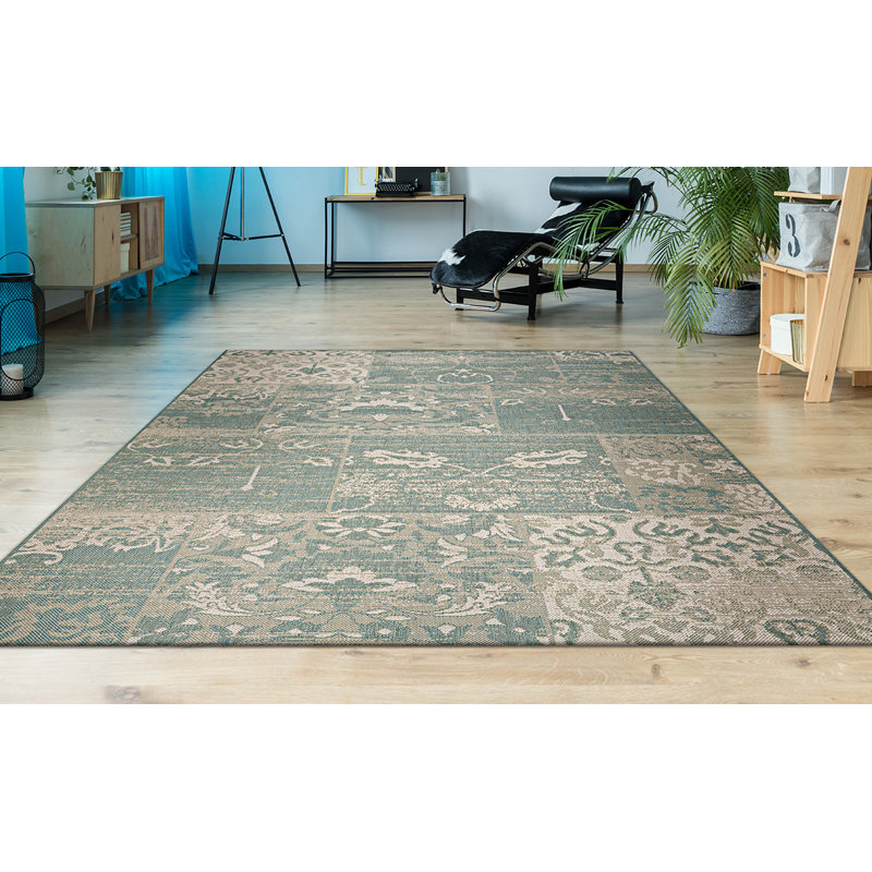 Patricio Performance Floral Sea Mist Green Indoor Outdoor Rug, Rectangle 2' x 3'7"