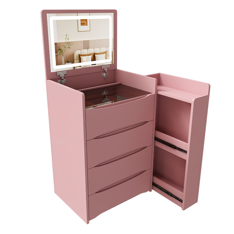 Meuble-lavabo à miroir 3 en 1 avec rangement à DEL et tabouret, Rose
