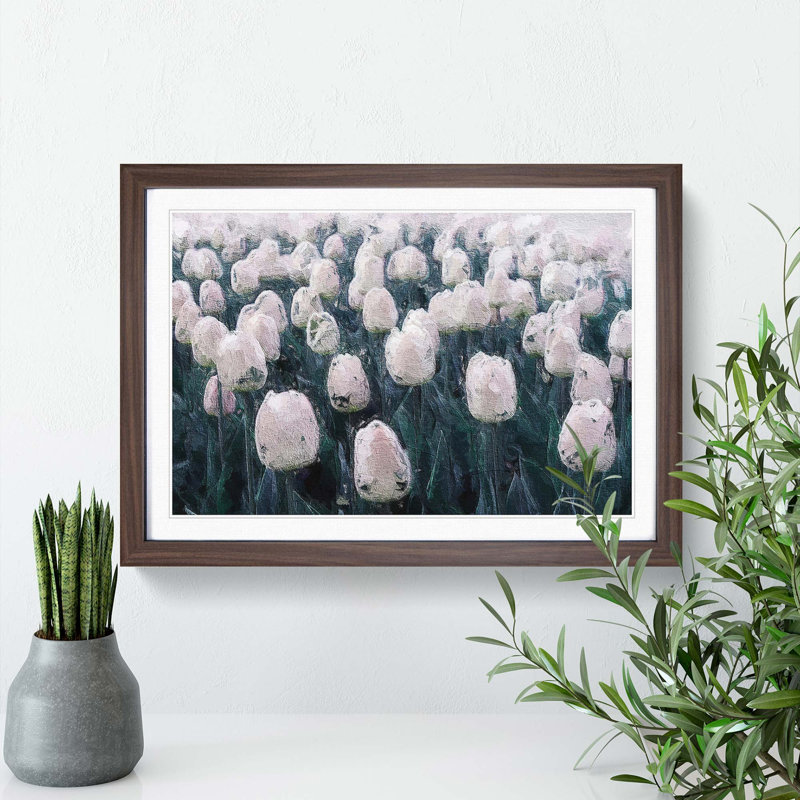 Field of White Tulips - Picture Frame Painting Print, 36cm H x 48cm W x 2cm D, Walnut Framed