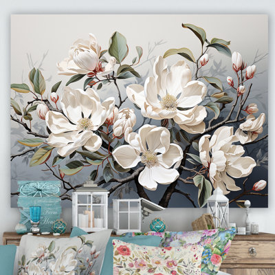 «Whispered Beige Magnolias Serenade I», art mural Magnolias
