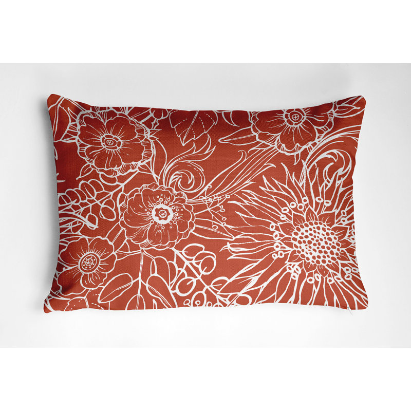 Cuban Flare Print Faux Linen Textured Pillow, Orange