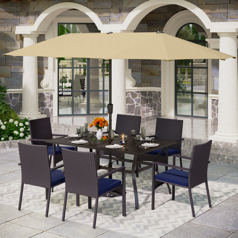 Argyri 6 - Person Patio Dining Set with Rectangular Table , Cushions Included