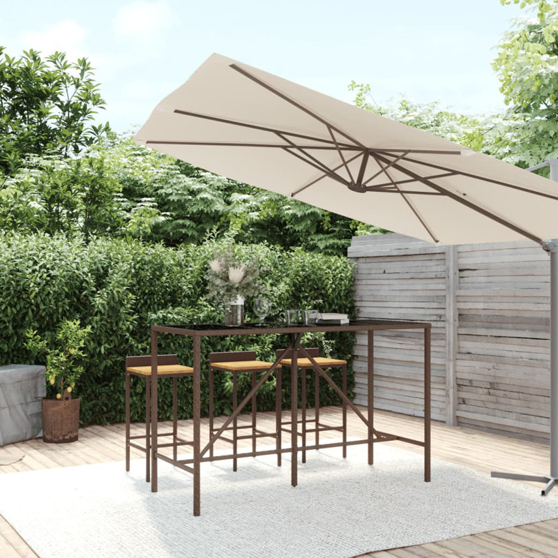 Divith Rectangular Glass Outdoor Bar Table, Brown