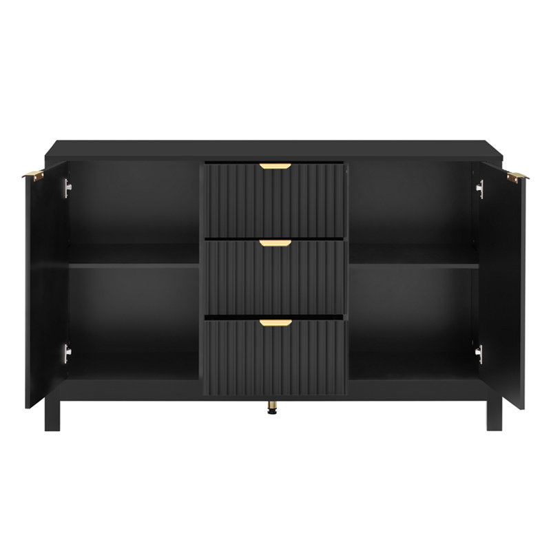 Armoire d'entrée avec motif ondulé - 3 tablettes réglables, Noir