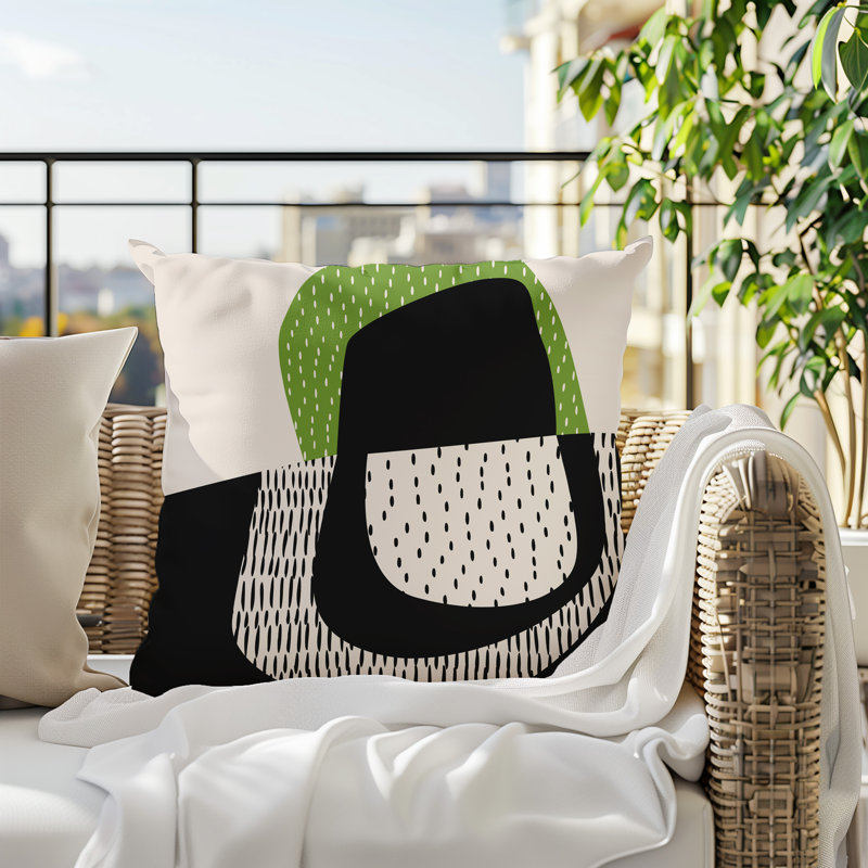 Coussin carré intérieur / extérieur pia, H 15 po x l 15 po, Chartreuse / noir / blanc cassé