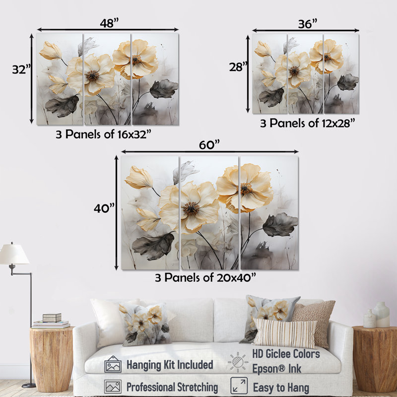 Minimalisme Morning Glory - ensemble d'art mural Morning Glory, H 40 po x l 60 po, Toile tendue