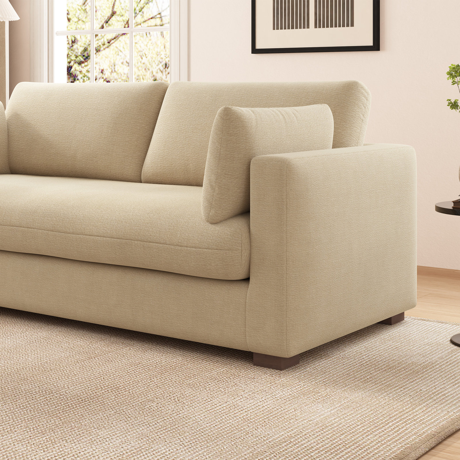 Haven 88" Linen Sofa, Beige, Non-Removable Cover