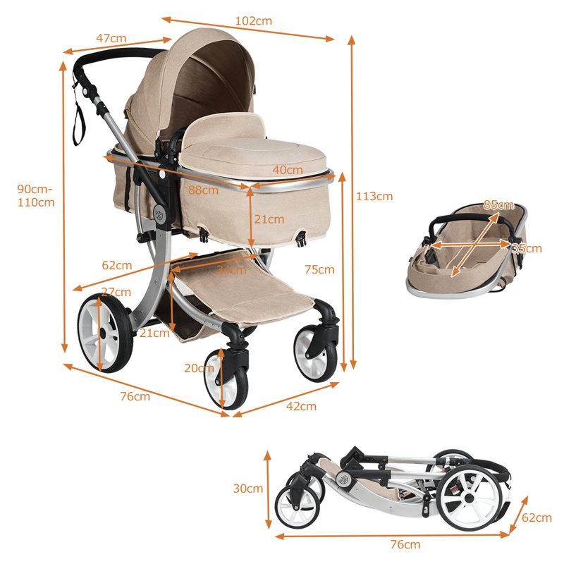 Foldable Pet Stroller, Brown