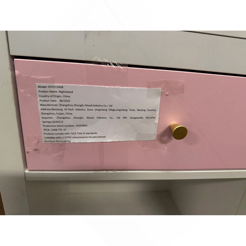 Table de chevet en bois 26,77 po H avec tiroir 1 tablette pour enfants, adultes, rose + poignée dorée
