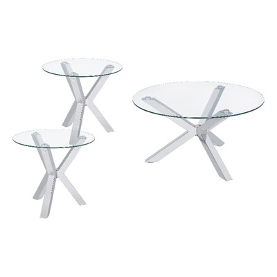 Ensemble de 3 tables basses et d'appoint rondes en verre chromé