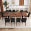 Ensemble de table de salle à manger en bois 87 po avec chaise rembourrée en cuir PU-116180957-123058298-115950757