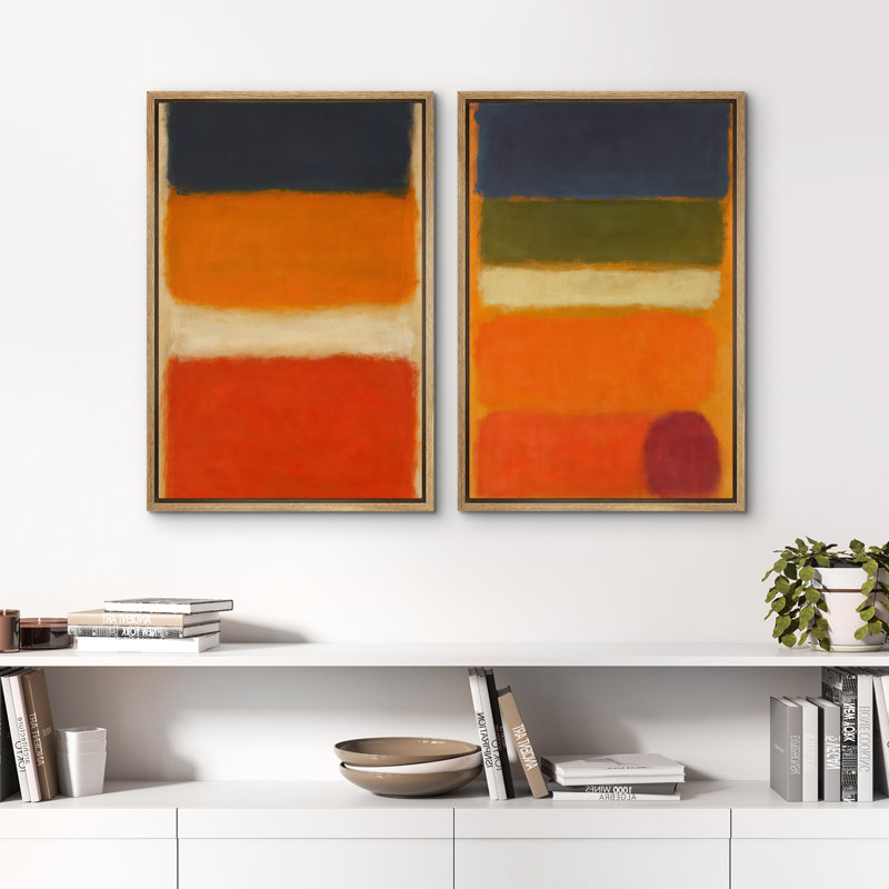 Art mural abstrait, ensemble de 2 reproductions d'art encadrées sur toile, H 24 po x l 32 po, Naturel