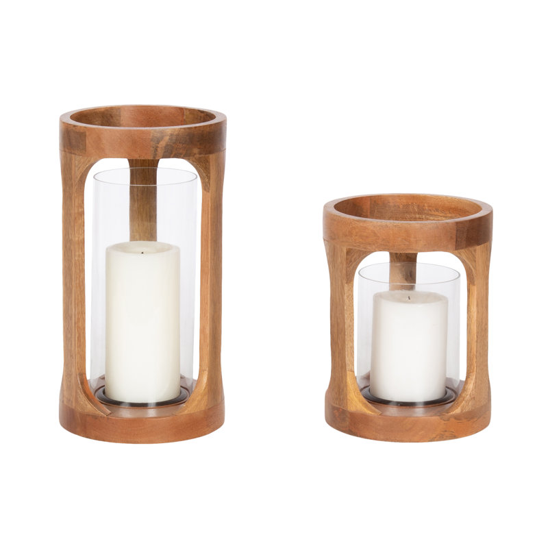 Two-Piece Mango Wood Candle Holder Set