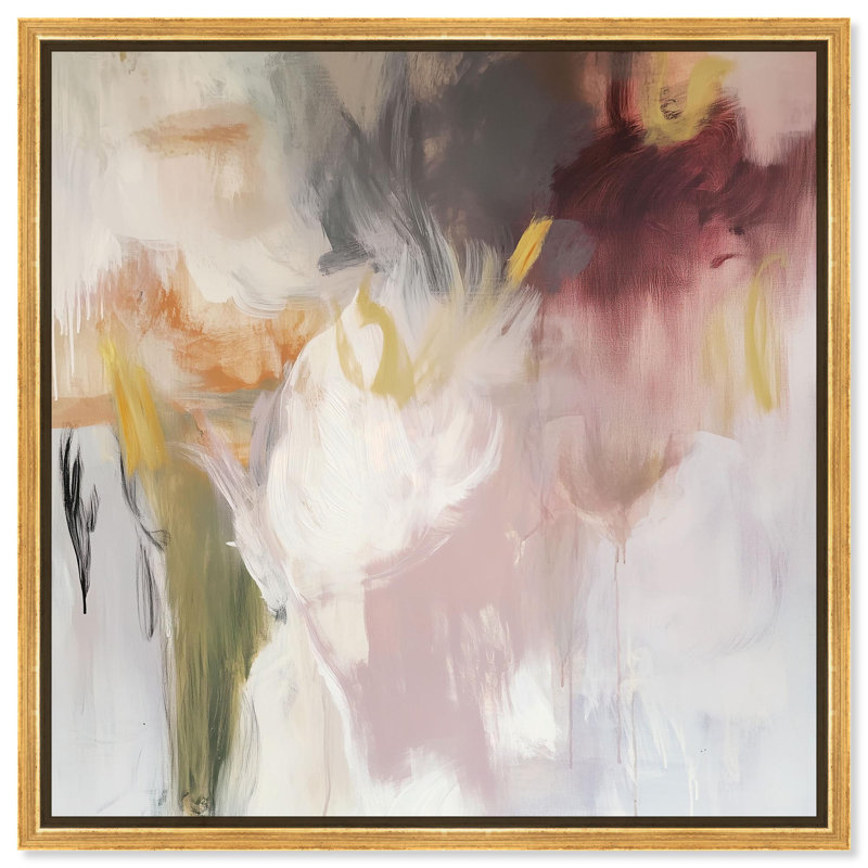 "Painterly Energy", art abstrait neutre par , H 13 po x l 13 po, Cadre flottant doré