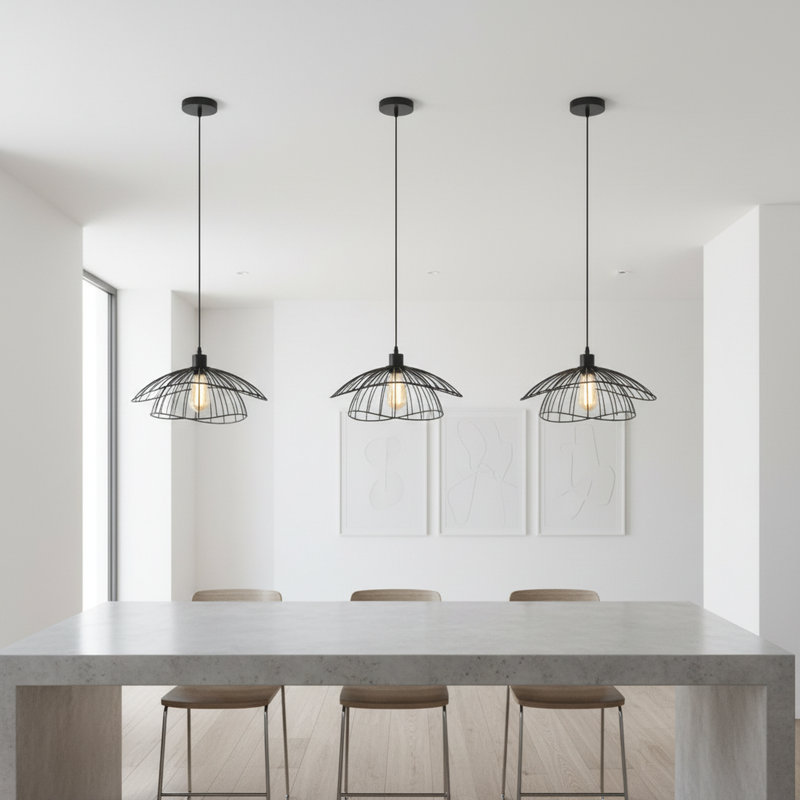 1 Light Black Farmhouse Cage Pendant Light Vintage Modern Light DIY Shade