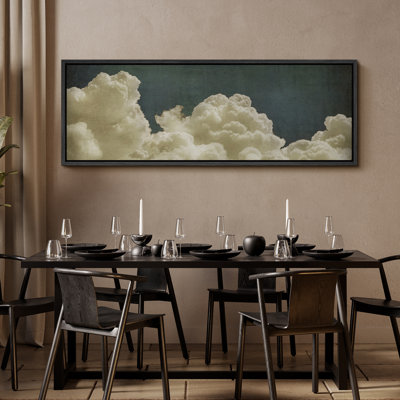 «Green», bleu marine, nuages pastel, paysages abstraits, décoration murale minimaliste rétro Moody, impression sur toile flottante