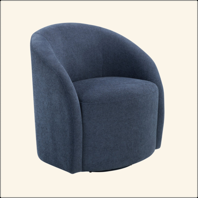 Fauteuil demi-tonneau pivotant en bois massif Boucle, Bleu
