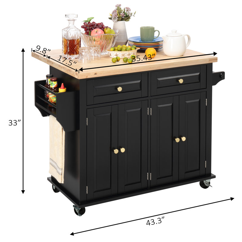Metayer Wood Kitchen Island, Black