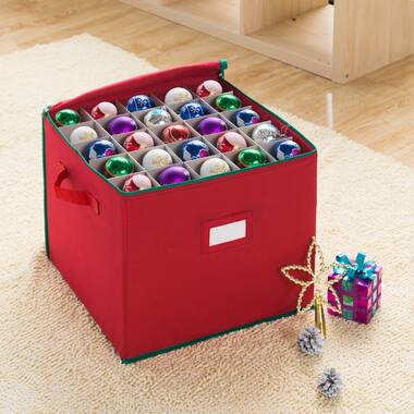 The Holiday Aisle® Christmas Ornament Storage Box With Adjustable Dividers  (Red)