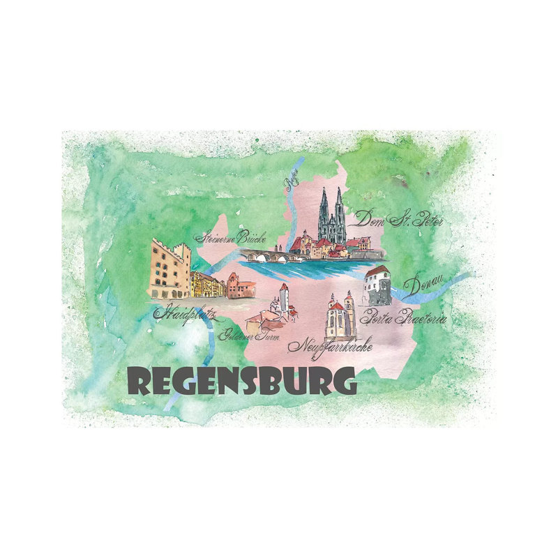 Regensburg, Germany Travel Poster by Markus & Martina Bleichner - Wrapped Canvas Gallery-Wrapped Canvas Giclée