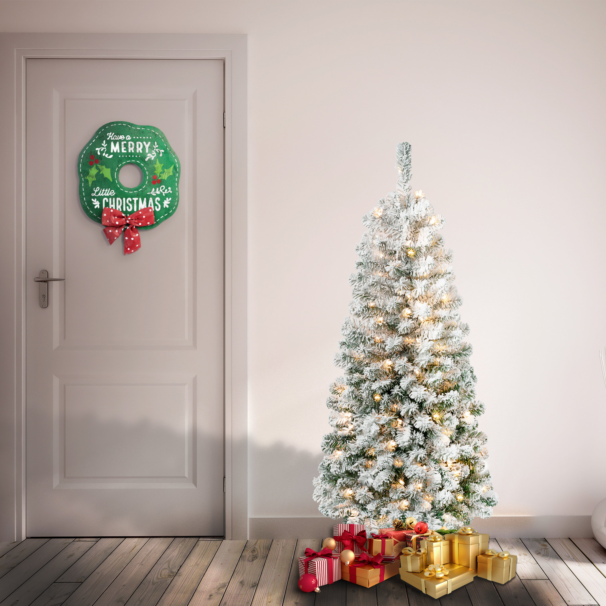 National Tree Company Acacia Medium Flocked Tree with Clear Lights