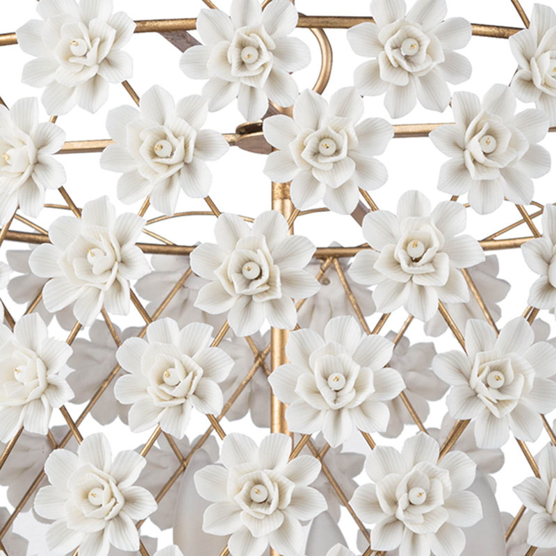 Elegant White & Gold Leaf Drum Chandelier with 4-Light Candelabra