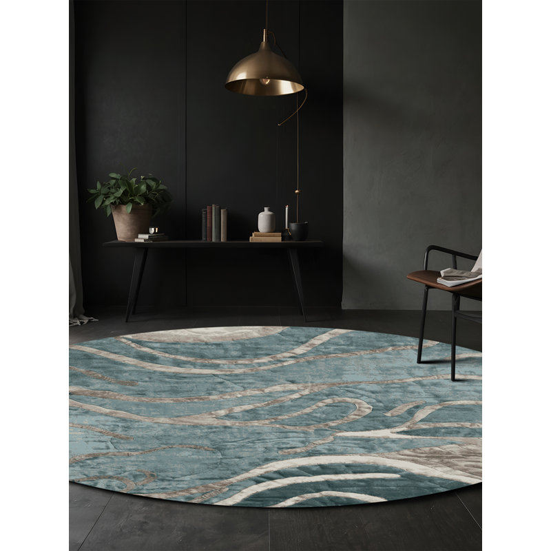 Machine Washable Gray Area Rug, Round 5'