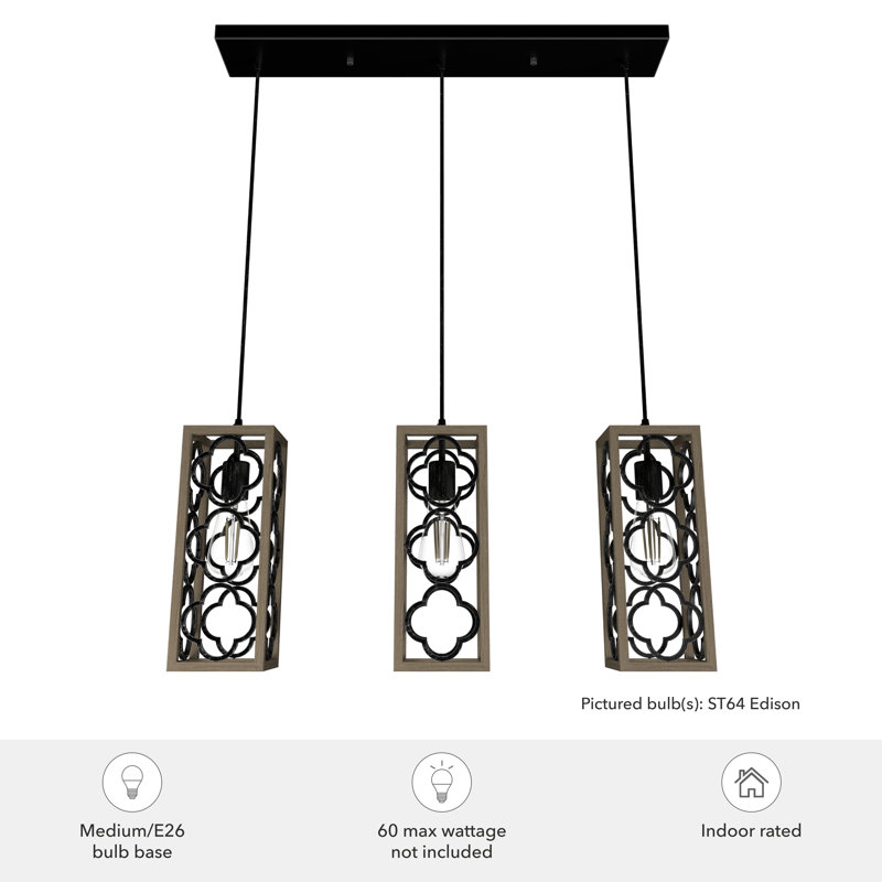 Gablecrest 3 - Light Kitchen Island Square / Rectangle Pendant, Black, Oak/Black