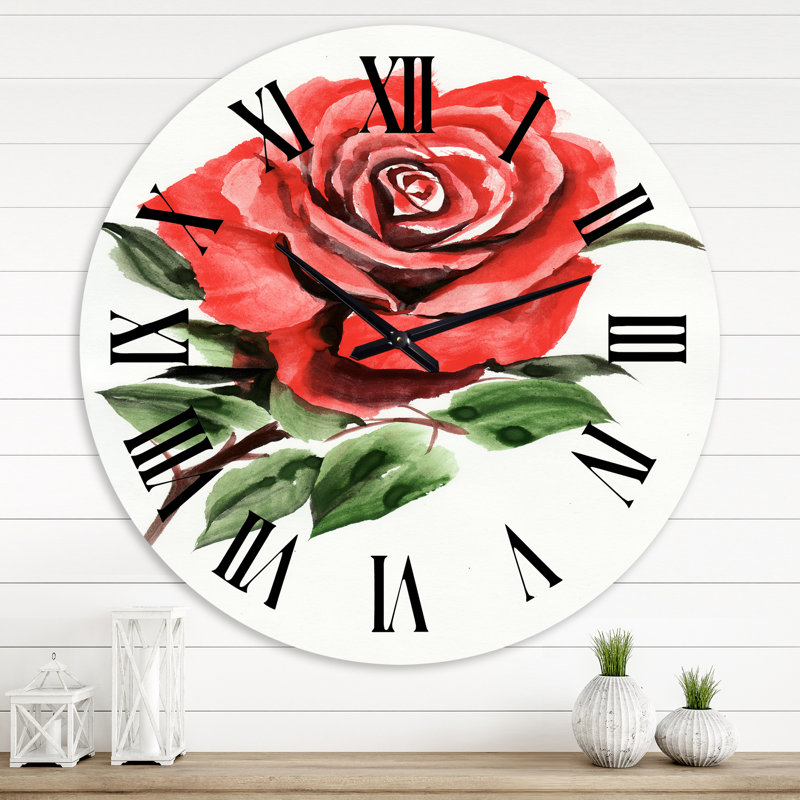 Horloge murale rétro - fleur de rose rouge III, Grand