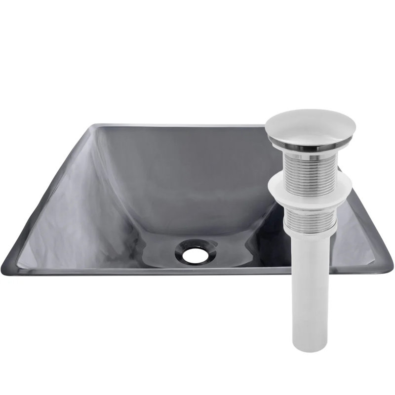 Novatto QUADRATO 16.75'' Glass Square Bathroom Sink, Brushed Nickel
