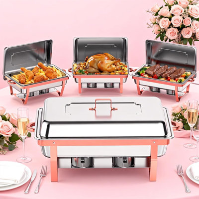 Plats à frire pour buffet, ensemble de 4 réchauds en acier inoxydable de 9 pte, ensemble de buffet élégant or et argent pour les mariages, la restauration et les événements