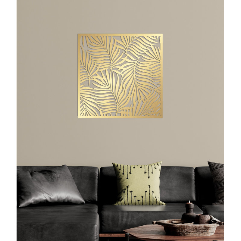 Metal Leaves Modern Art Wall Décor, Abstract Botanical Metal Decoration for New Home or Office Gift, Shiny Gold