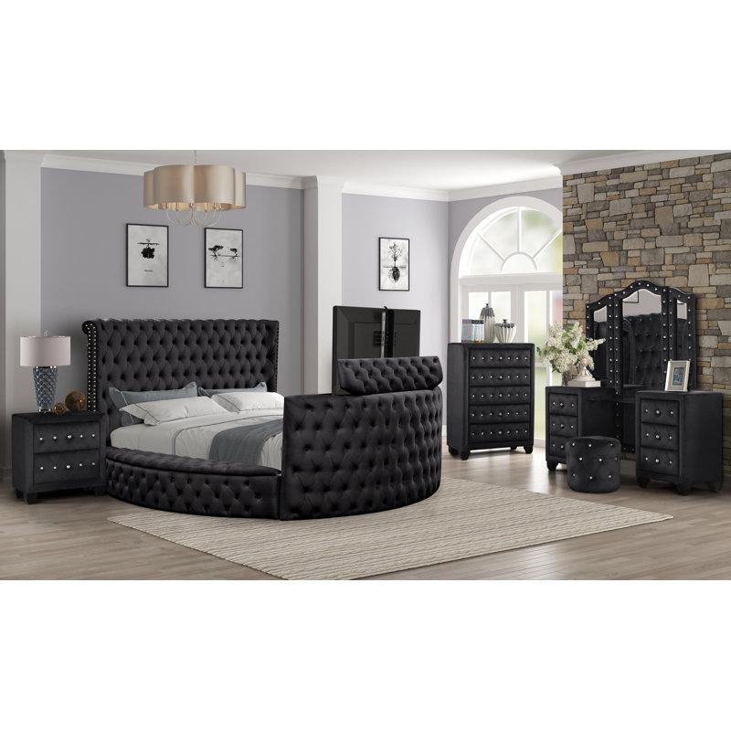 Ensemble de chambre à coucher 5 pièces Katsue, Noir, Grand