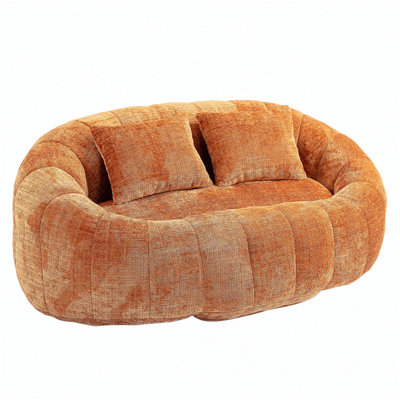 Canapé Boneless Bean Bag Fauteuil à billes à dossier haut et confortable à dossier haut pour adultes et enfants, intérieur et extérieur, méridienne d'appoint douce (chenille orange)