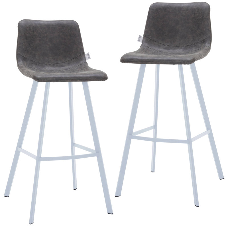 Tabouret de bar 41 po en cuir avec pieds en acier inoxydable, Brun clair, 2