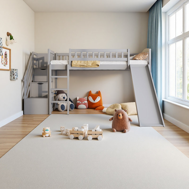 Lit mezzanine simple avec glissière Stairway, Gris